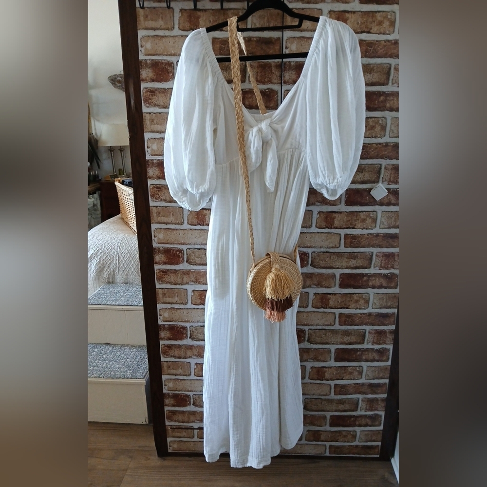 MARA HOFFMAN Swim White SUMMER Smocked Beachy COTTON Maxi Dress Women's Size S - Picture 6 of 13